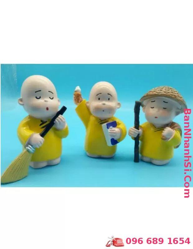 Bộ Tượng 3 Chú Tiểu Áo Vàng (Tịnh Tâm - Trí Tuệ - Hành Động)1